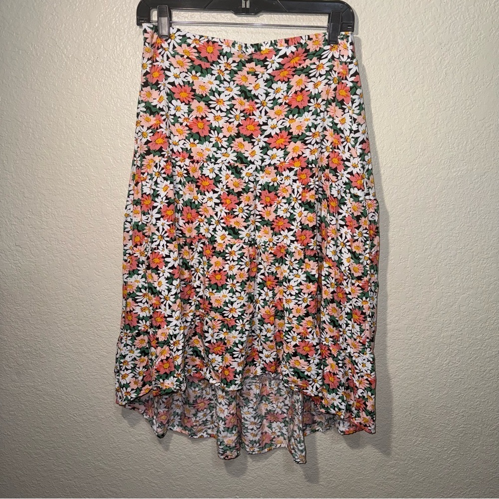 PrettyGarden Women’s Floral High Low Tiered Midi Skirt Boho Cottagecore M